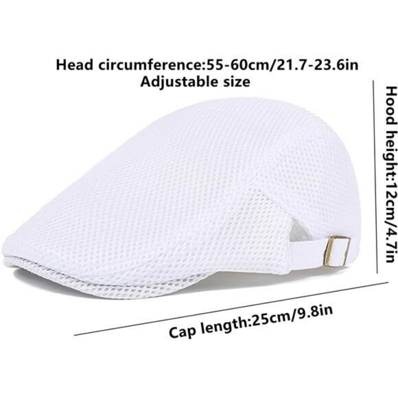 Mens Mesh Summer Flat Cap Adjustable Breathable Ivy Newsboy Driving Hat - Picture 5 of 6